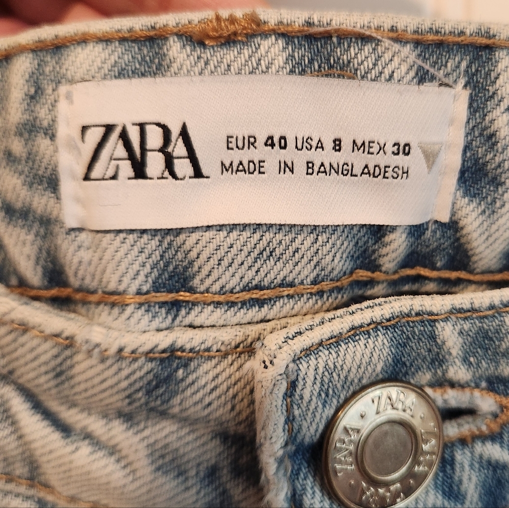 ZARA Light Blue Wash Cotton Blend High Rise Waisted Denim Jean Shorts 8 - Picture 4 of 4